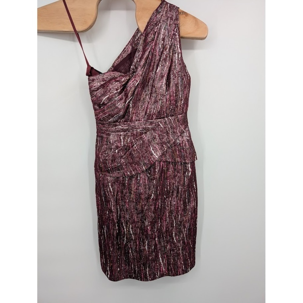 Ports 1961 One-Shoulder Shimmering Red Cocktail Dress Midi sz 2